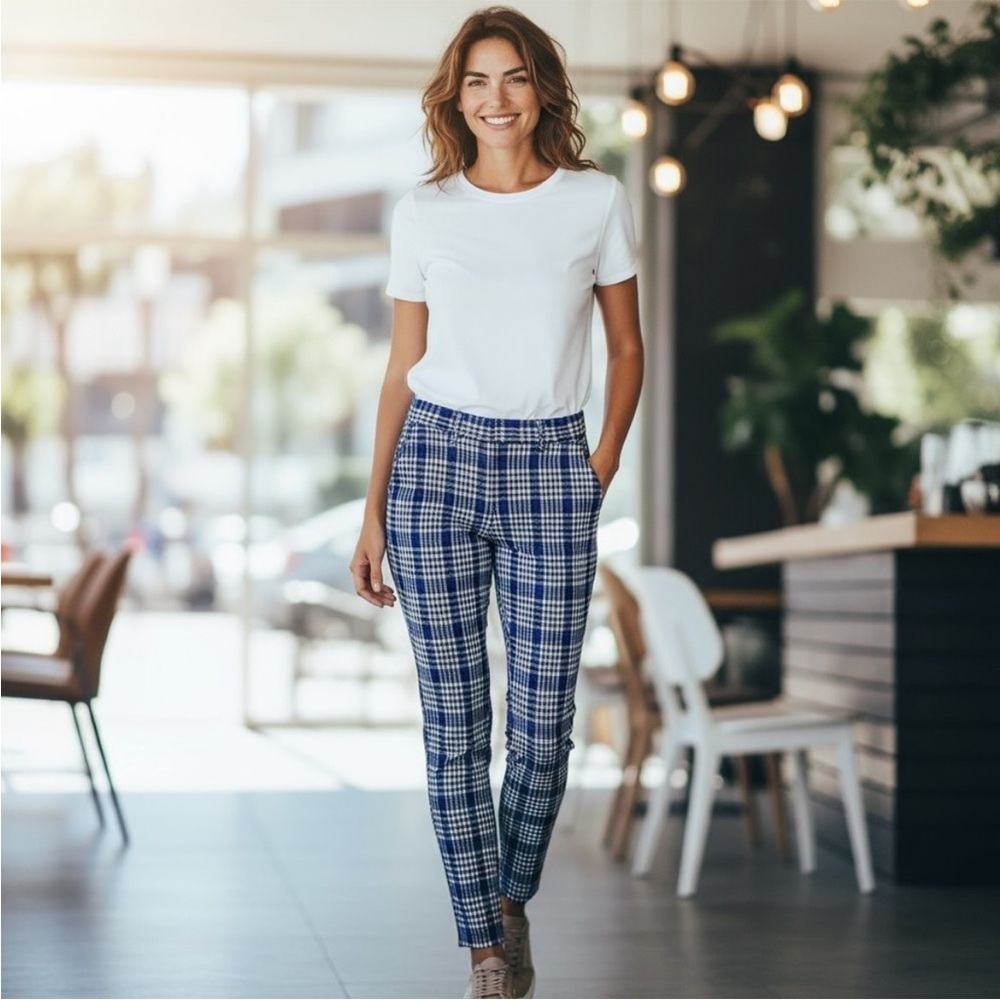 Banana Republic Blue Checkered Sloan Pants